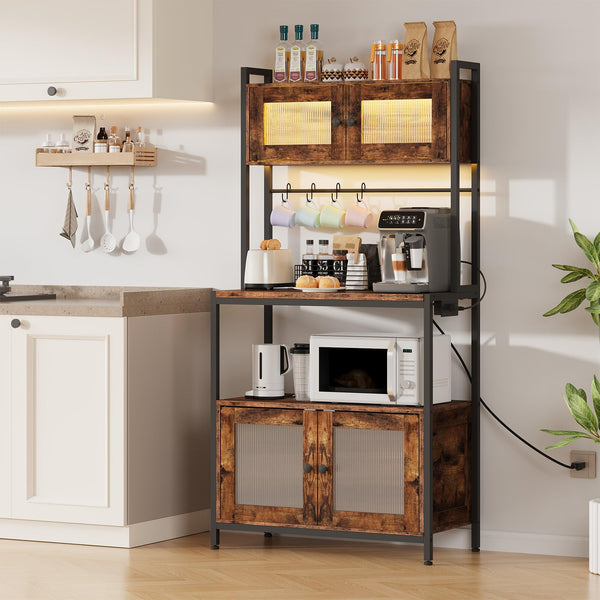 Baker's Rack with Cabinet, Power Outlet & LED Lights