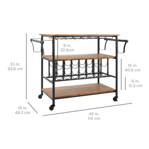 Industrial Bar & Wine Storage Cart with Bottle and Glass Racks