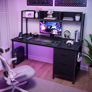 Computer Desk with Hutch & Drawers – 47 Inch, Power Outlets, 3 Storage Drawers