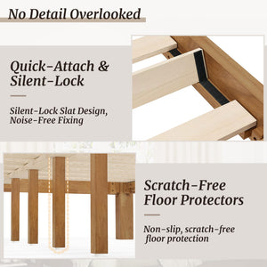 Solid Rubberwood Platform Bed Frame with Headboard
