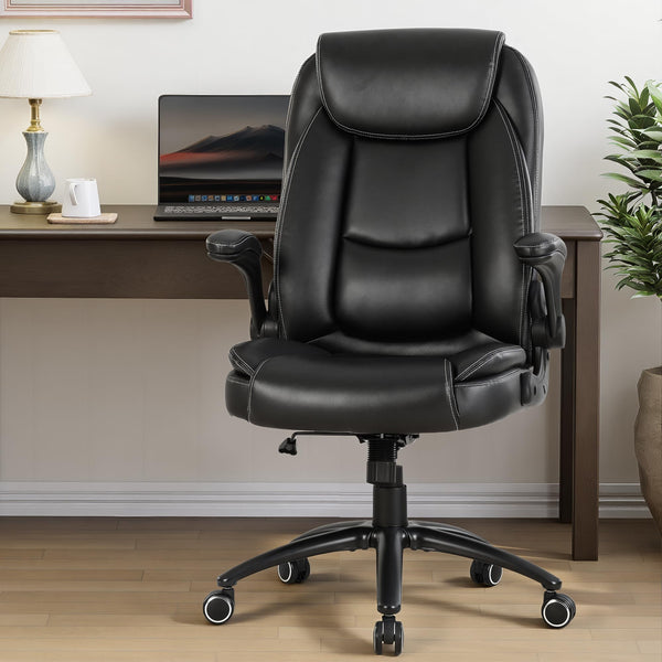 Ergonomic PU Leather Office Chair with Flip-Up Armrests