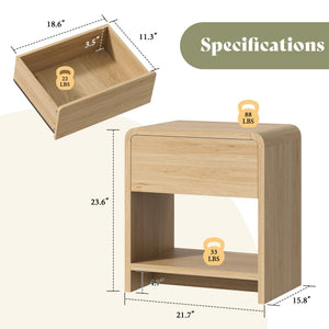 Nightstand Set of 2 with Drawer & Open Shelves – Curved Bedside End Table