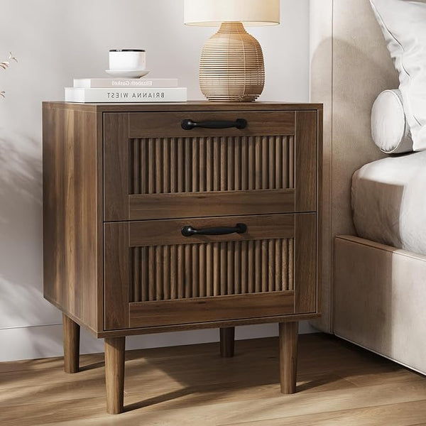 Mid-Century Modern Nightstand with 2 Drawers