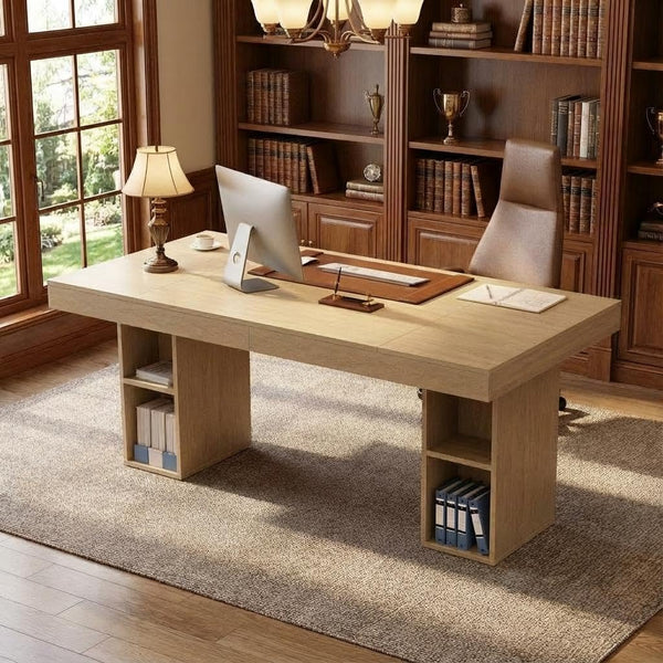 71" Executive Desk with Storage – Oak
