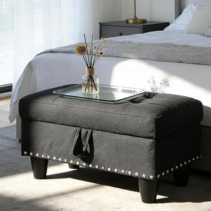 Linen Storage Ottoman Bench with Rivet Detail