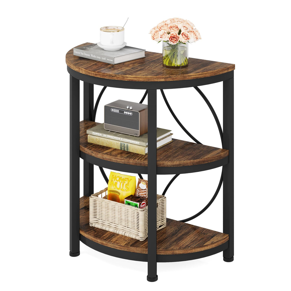 Half Round 3-Tier End Table with Metal Frame