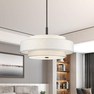 5-Light Triple Drum Pendant Light with Fabric Shade
