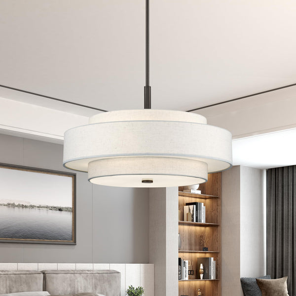 5-Light Triple Drum Pendant Light with Fabric Shade