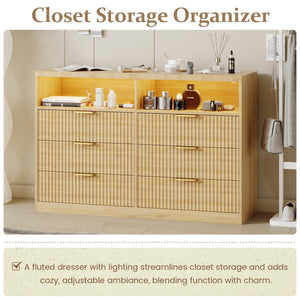 Wooden Dresser TV Stand with LED Lighting & Charging Station