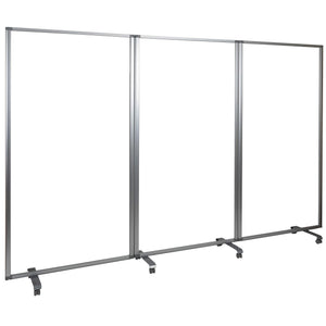 3-Panel Clear Acrylic Room Divider Partition with Locking Casters