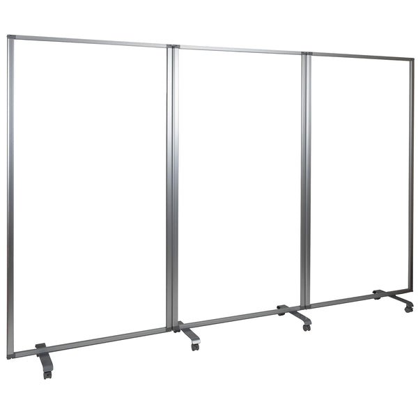 3-Panel Clear Acrylic Room Divider Partition with Locking Casters