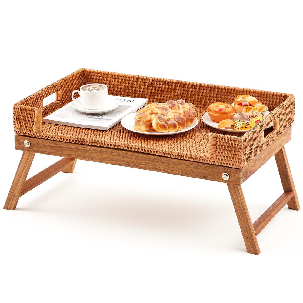 Rattan Breakfast Tray with Foldable Legs