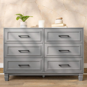 6-Drawer Farmhouse Dresser with Solid Wood Legs – Grey
