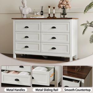 6-Drawer White Dresser with Black Handles