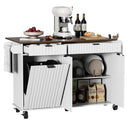 Rolling Kitchen Island with Wavy Door & Drop-Leaf Countertop
