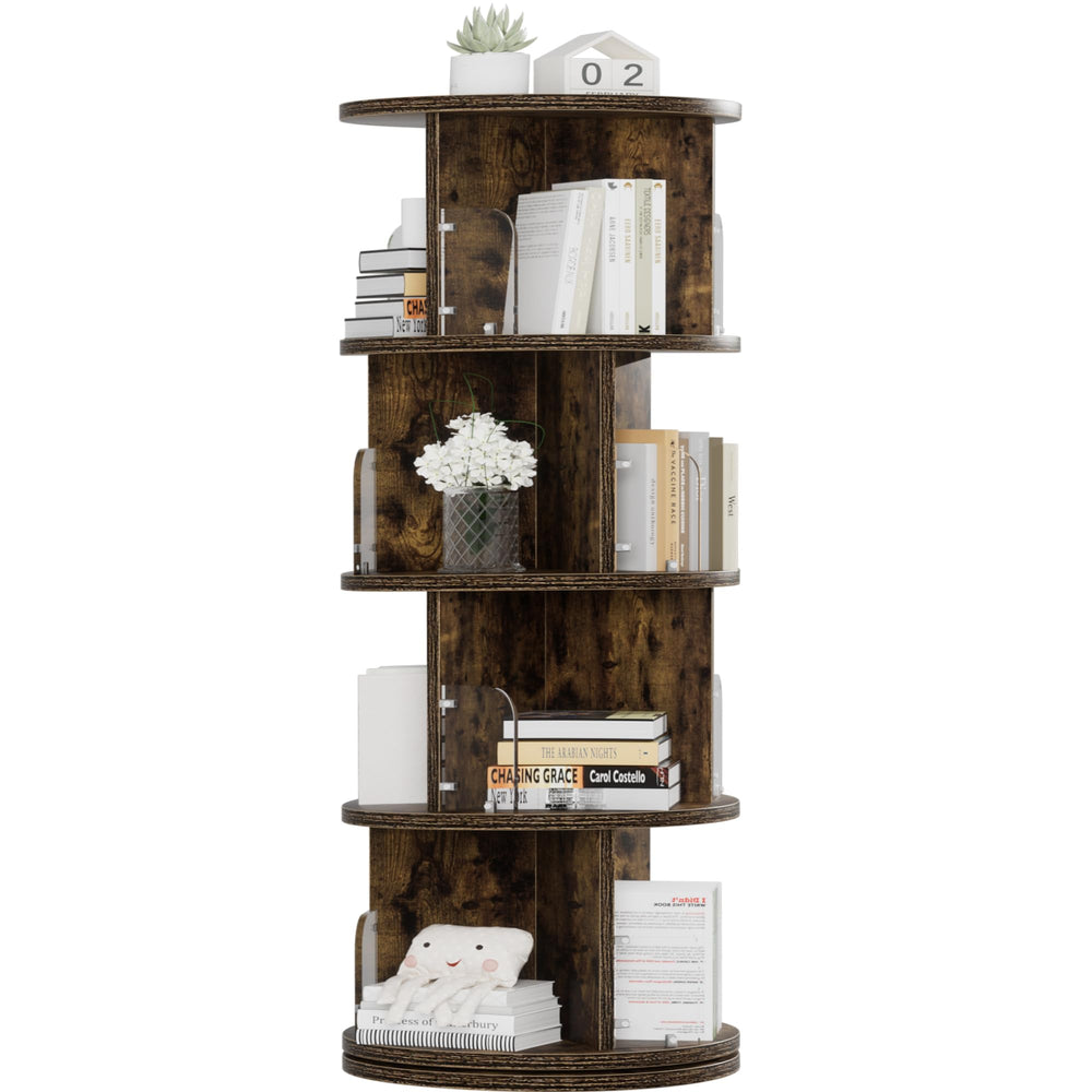 4-Tier Revolving Bookshelf Tower with Acrylic Window Partitions
