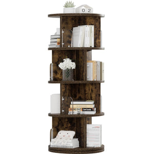 4-Tier Revolving Bookshelf Tower with Acrylic Window Partitions