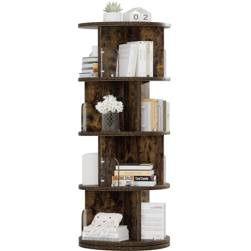 4-Tier Revolving Bookshelf Tower with Acrylic Window Partitions