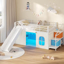 Low Loft Bed with Desk, Storage Drawers & LED Lights – Twin