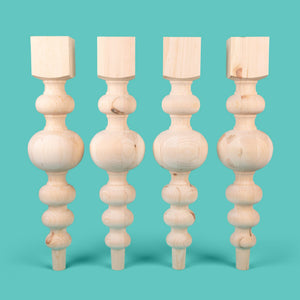 Chunky Pine Dining Table Legs Set of 4 with Large Center Ball