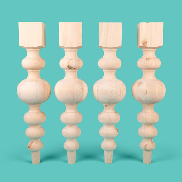 Chunky Pine Dining Table Legs Set of 4 with Large Center Ball