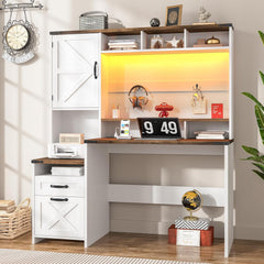 L-Shaped Executive Desk with Drawers, Power Outlets & Storage Shelf