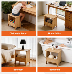 Small Storage Stool with Flat Top & Built-In Shelf