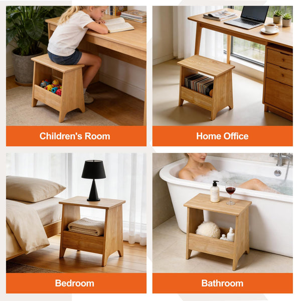 Small Storage Stool with Flat Top & Built-In Shelf