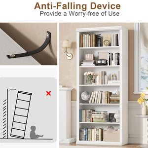 6-Tier Tall Bookcase with Wide Shelves – 27.5" W Freestanding Bookshelf