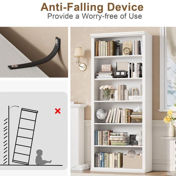 6-Tier Tall Bookcase with Wide Shelves – 27.5" W Freestanding Bookshelf