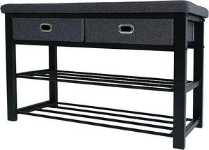 Entryway Shoe Bench with Cushioned Seat & 2 Shelves