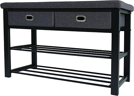 Entryway Shoe Bench with Cushioned Seat & 2 Shelves