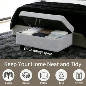 Linen Storage Ottoman Bench with Rivet Detail