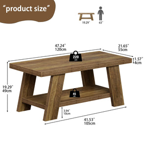 2-Tier Farmhouse Coffee Table with Storage – 47" Rustic Wood, Retro Brown