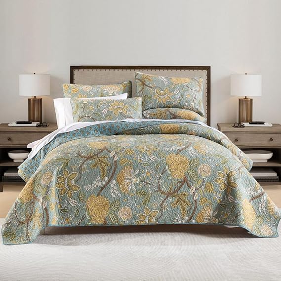Floral Cotton Quilt Set – Reversible Bedspread Coverlet