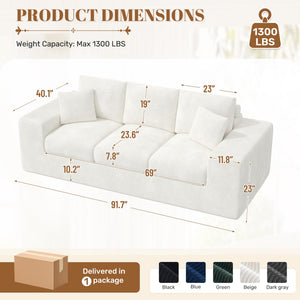 3-Seater Boneless Cloud Sofa with Corduroy Cover – Beige