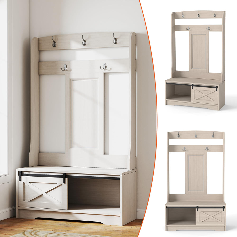 Hall Tree with Bench, Coat Hooks & Shoe Storage