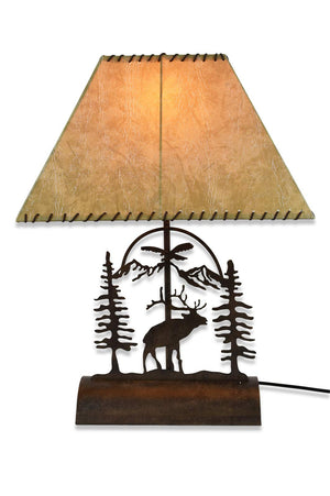 Rustic Elk Table Lamp with Faux Rawhide Shade