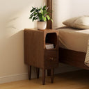 Solid Wood Narrow Nightstand with Drawer & USB Night Light