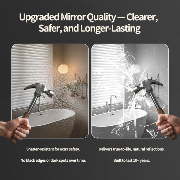 LED Bathroom Vanity Mirror with Lights, Anti-Fog, Dimmable, Hand Wave, Tempered Glass