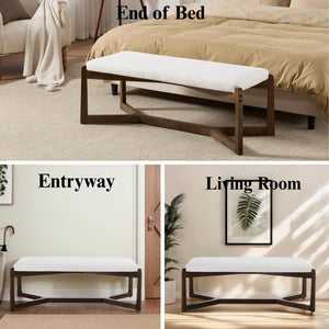 Mid-Century Modern Upholstered Bench with X-Shape Wood Base
