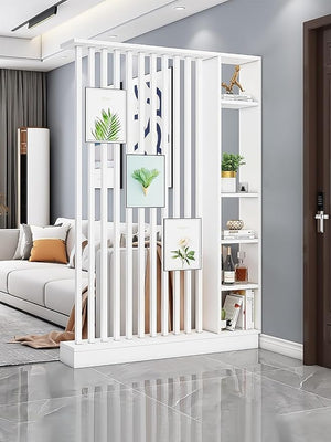 Freestanding Wood Room Divider with Storage Cabinet & Display Shelves