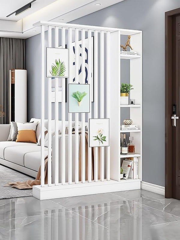 Freestanding Wood Room Divider with Storage Cabinet & Display Shelves