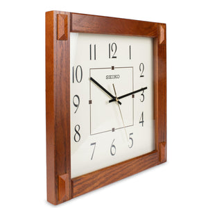 Brown Square Wood Wall Clock with Quartz Movement