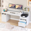 65 Inch Computer Desk with File Cabinet, Storage Shelves & Monitor Stand
