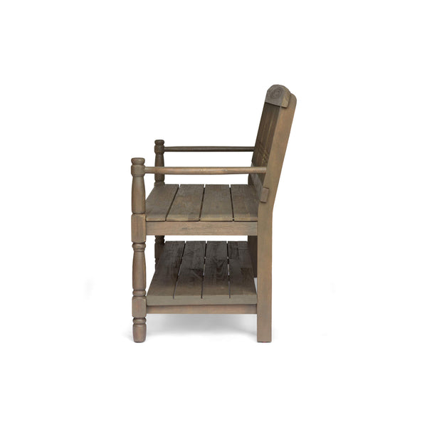 Farmhouse Acacia Wood Bench with Shelf – Gray