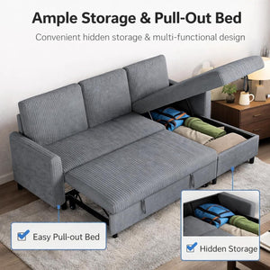 L-Shaped Sleeper Sectional Sofa with Storage Chaise