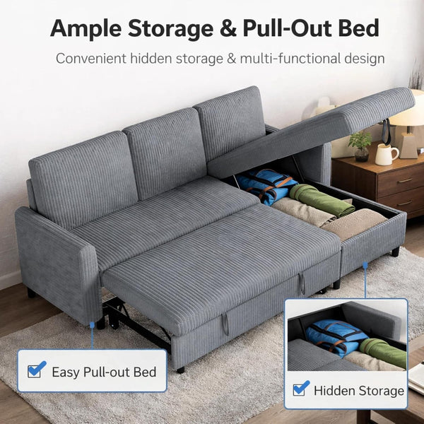 L-Shaped Sleeper Sectional Sofa with Storage Chaise