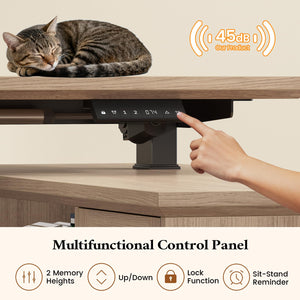 L-Shaped Electric Standing Desk with Storage & Power Outlets