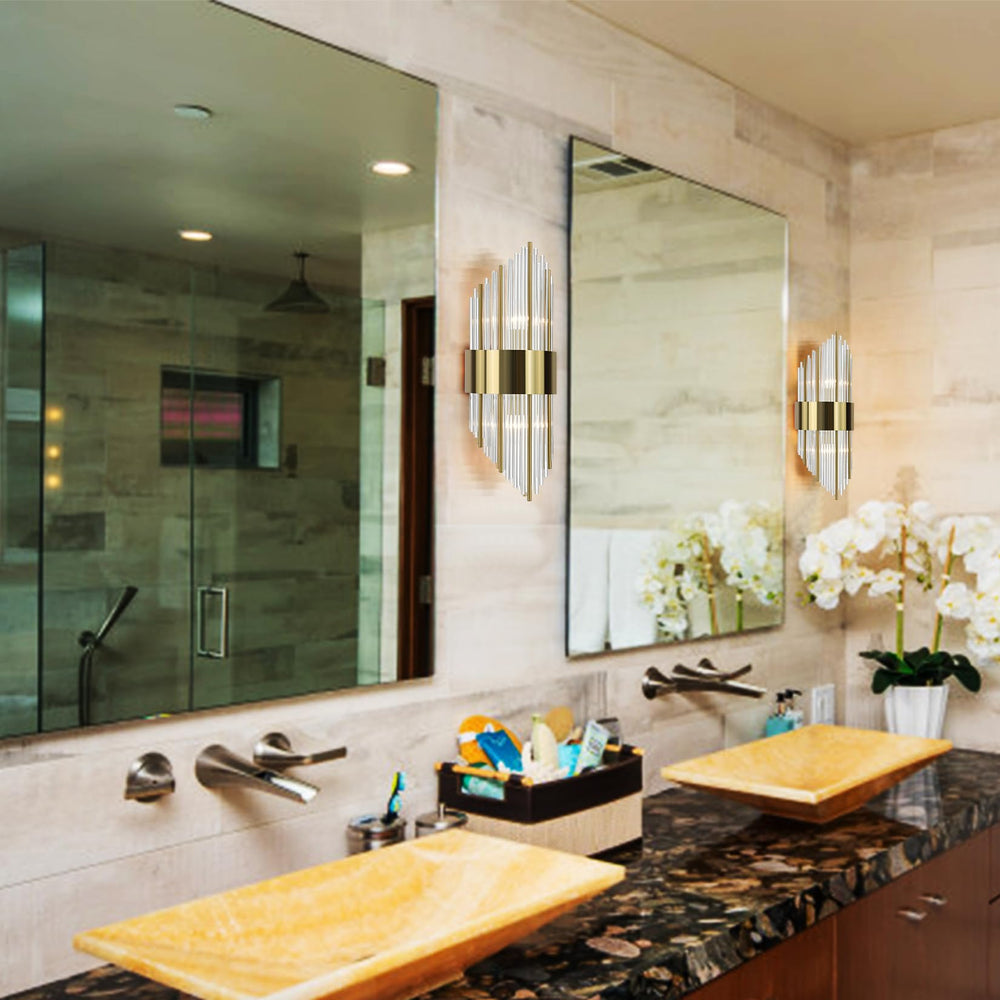 Gold Crystal Wall Sconces Set of 2 – Mid-Century Modern Glass Wall Light Fixtures
